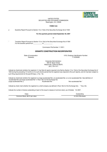 Thumbnail Granite Construction
 10-Q Quarterly Report FY 