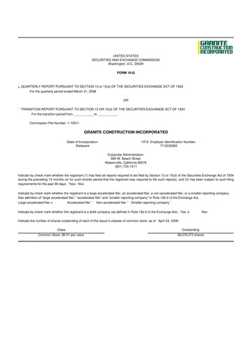 Thumbnail Granite Construction
 10-Q Quarterly Report FY 