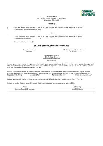 Thumbnail Granite Construction
 10-Q Quarterly Report FY 