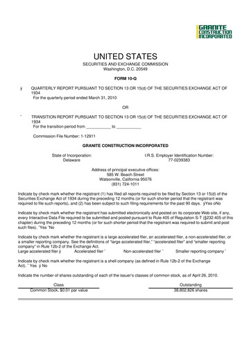 Thumbnail Granite Construction
 10-Q Quarterly Report FY 