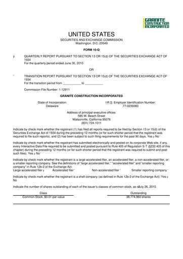Thumbnail Granite Construction
 10-Q Quarterly Report FY 