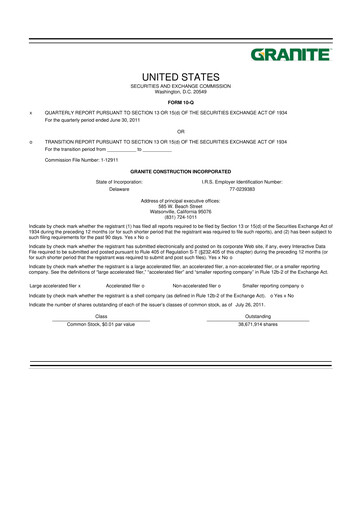 Thumbnail Granite Construction
 10-Q Quarterly Report FY2011 