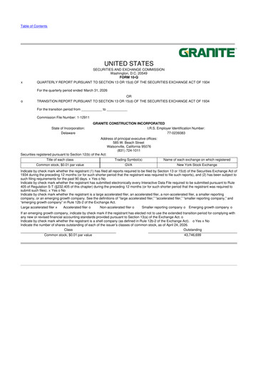 Thumbnail Granite Construction
 10-Q Quarterly Report FY 
