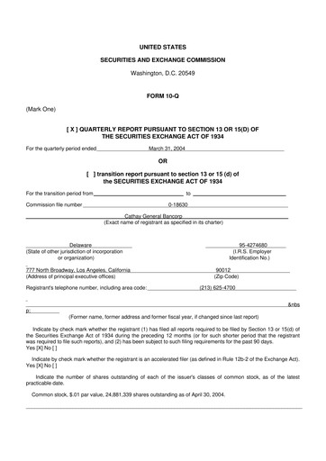 Thumbnail Cathay General Bancorp 10-Q Quarterly Report FY 