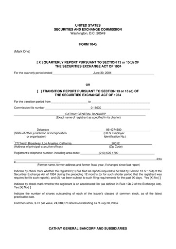 Thumbnail Cathay General Bancorp 10-Q Quarterly Report FY 