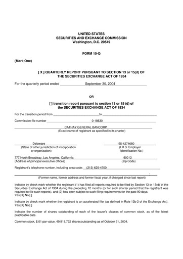 Thumbnail Cathay General Bancorp 10-Q Quarterly Report FY 