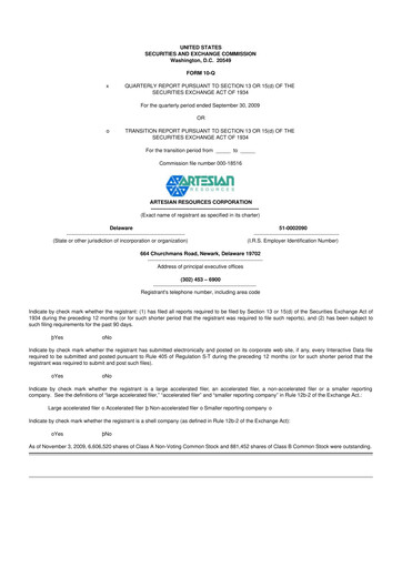 Thumbnail Artesian Resources 10-Q Quarterly Report FY 