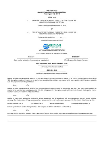 Thumbnail Artesian Resources 10-Q Quarterly Report FY 