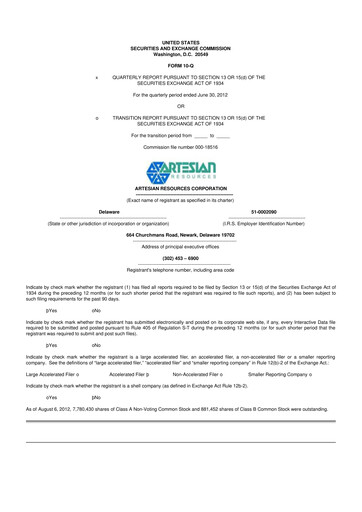 Thumbnail Artesian Resources 10-Q Quarterly Report FY2012 
