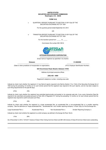 Thumbnail Artesian Resources 10-Q Quarterly Report FY2012 
