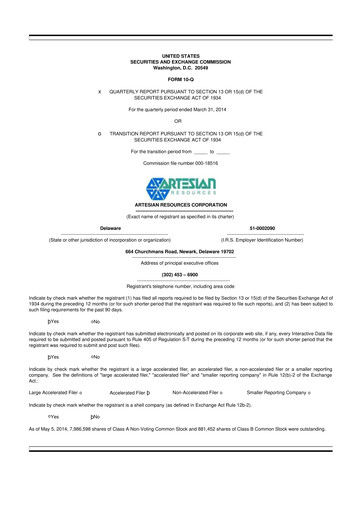 Thumbnail Artesian Resources 10-Q Quarterly Report FY2014 