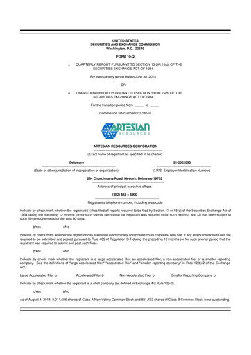 Thumbnail Artesian Resources 10-Q Quarterly Report FY2014 