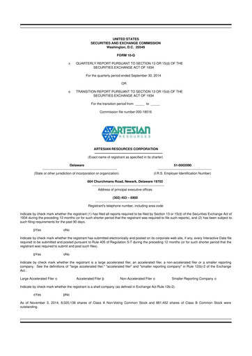 Thumbnail Artesian Resources 10-Q Quarterly Report FY2014 
