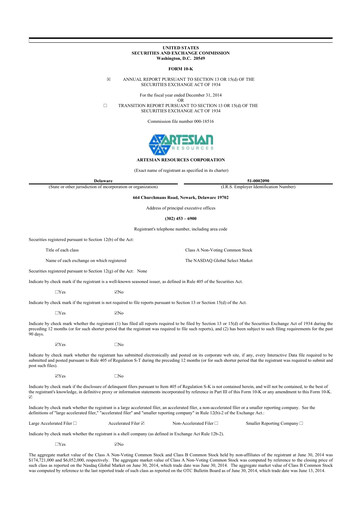 Vorschaubild Artesian Resources 10-K Jahresbericht 2014