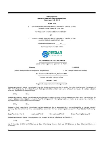 Thumbnail Artesian Resources 10-Q Quarterly Report FY2015 