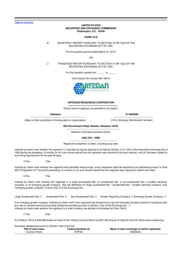Thumbnail Artesian Resources 10-Q Quarterly Report FY2019 