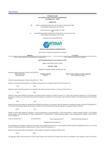 Vorschaubild Artesian Resources 10-K Jahresbericht 2020