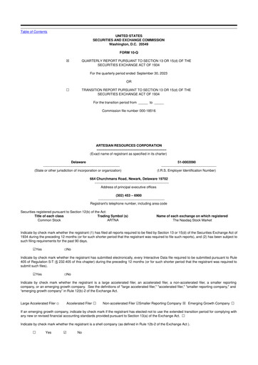 Thumbnail Artesian Resources 10-Q Quarterly Report FY2023 