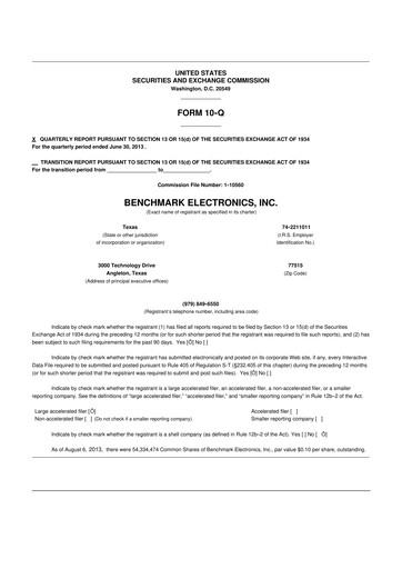 Thumbnail Benchmark Electronics
 10-Q Quarterly Report FY2013 