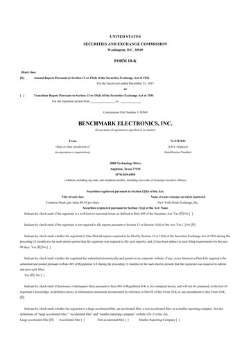 Thumbnail Benchmark Electronics
 10-K Annual Report 2013