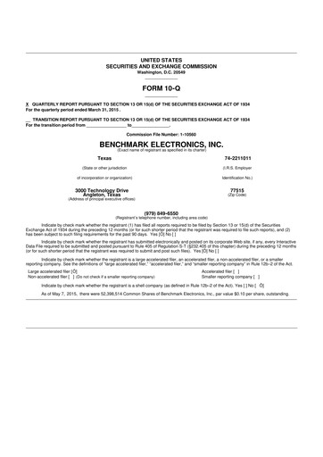Thumbnail Benchmark Electronics
 10-Q Quarterly Report FY2015 