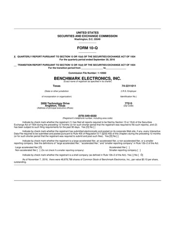 Thumbnail Benchmark Electronics
 10-Q Quarterly Report FY2016 