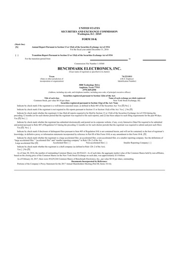 Thumbnail Benchmark Electronics
 10-K Annual Report 2016