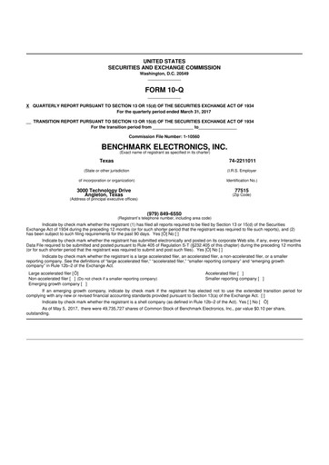 Thumbnail Benchmark Electronics
 10-Q Quarterly Report FY2017 