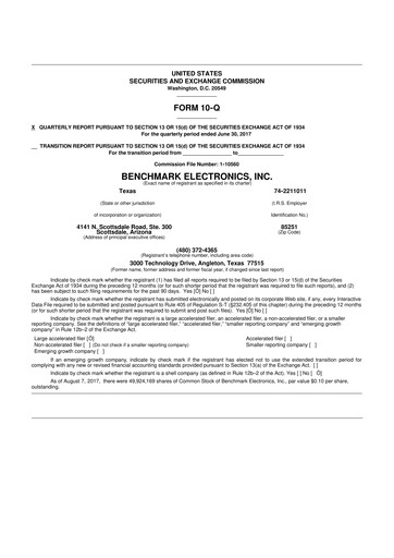 Thumbnail Benchmark Electronics
 10-Q Quarterly Report FY 