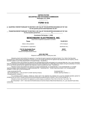 Thumbnail Benchmark Electronics
 10-Q Quarterly Report FY2017 