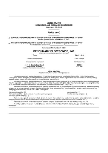 Thumbnail Benchmark Electronics
 10-Q Quarterly Report FY2018 