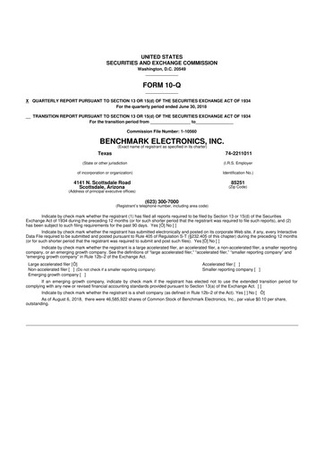 Thumbnail Benchmark Electronics
 10-Q Quarterly Report FY2018 
