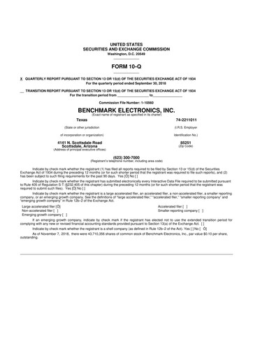 Thumbnail Benchmark Electronics
 10-Q Quarterly Report FY2018 