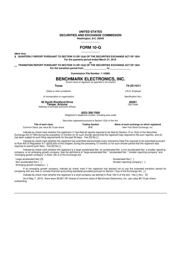 Thumbnail Benchmark Electronics
 10-Q Quarterly Report FY2019 