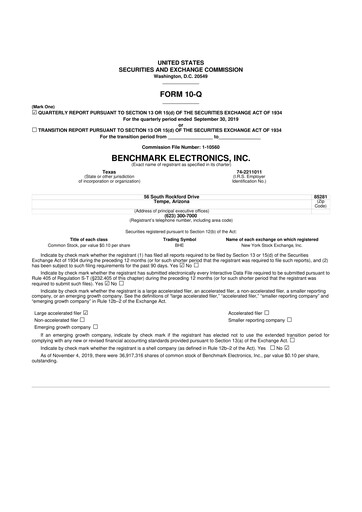 Thumbnail Benchmark Electronics
 10-Q Quarterly Report FY2019 