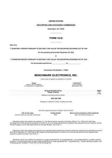 Thumbnail Benchmark Electronics
 10-Q Quarterly Report FY2020 
