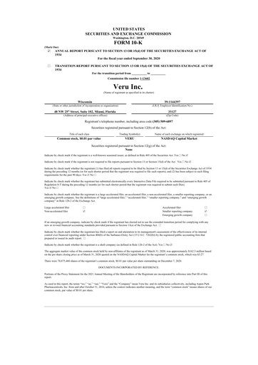 Thumbnail Veru 10-K Annual Report 2020