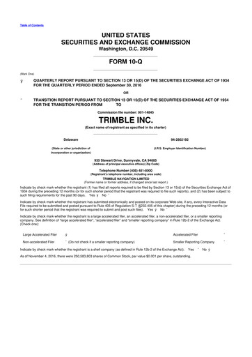 Vorschaubild Trimble 10-Q Quartalsbericht 2016 