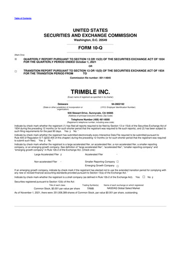 Vorschaubild Trimble 10-Q Quartalsbericht 2021 