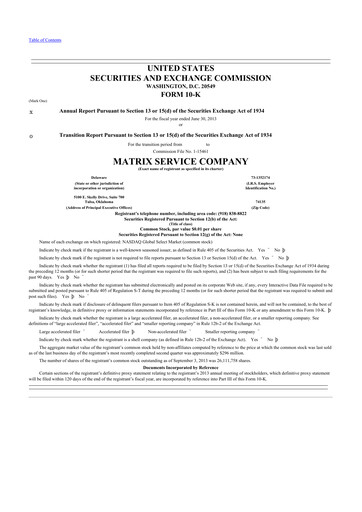 Thumbnail Matrix Service Company 10-K Annual Report 2013