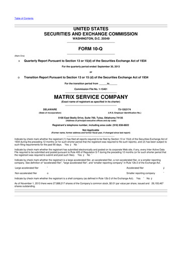 Thumbnail Matrix Service Company 10-Q Quarterly Report FY2014 