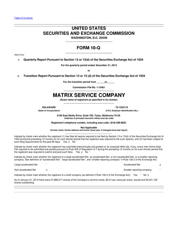 Thumbnail Matrix Service Company 10-Q Quarterly Report FY2014 