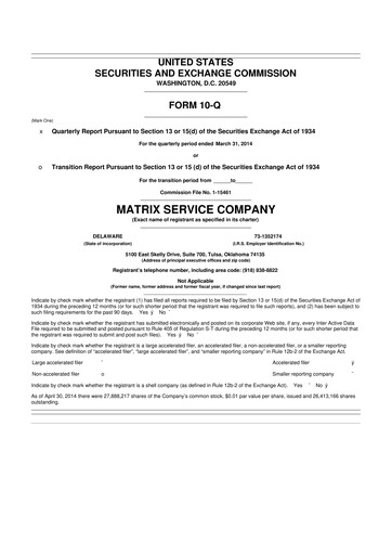 Thumbnail Matrix Service Company 10-Q Quarterly Report FY2014 