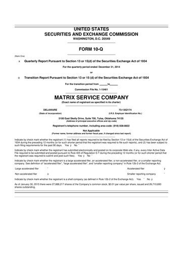Thumbnail Matrix Service Company 10-Q Quarterly Report FY2015 