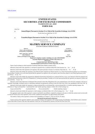 Thumbnail Matrix Service Company 10-K Annual Report 2015
