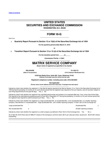 Thumbnail Matrix Service Company 10-Q Quarterly Report FY2016 