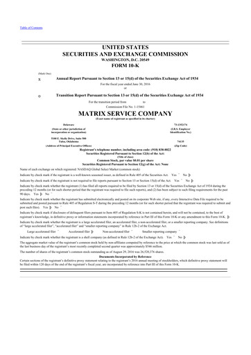 Thumbnail Matrix Service Company 10-K Annual Report 2016