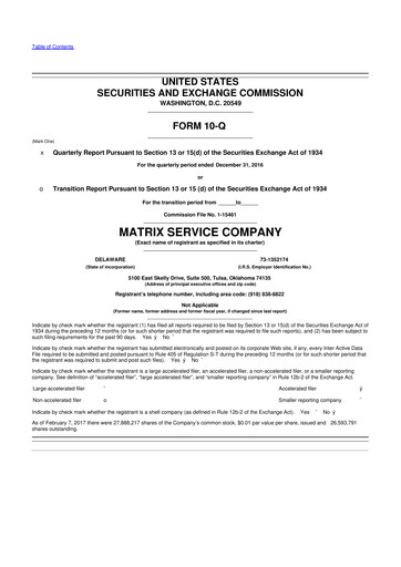 Thumbnail Matrix Service Company 10-Q Quarterly Report FY2017 