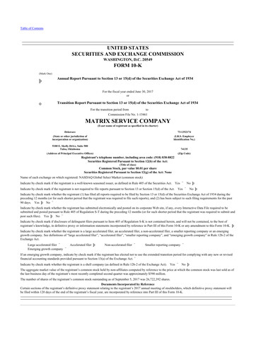 Thumbnail Matrix Service Company 10-K Annual Report 2017