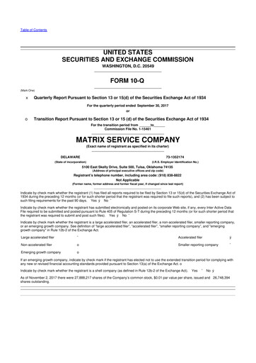 Thumbnail Matrix Service Company 10-Q Quarterly Report FY2018 